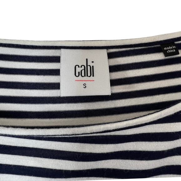 CABI Long Sleeve Boat Striped Asymmetrical Hem Tee Shirt Blue‎ White Size Small - Picture 4 of 4